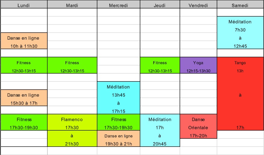 planning salle de danse et fitness botc